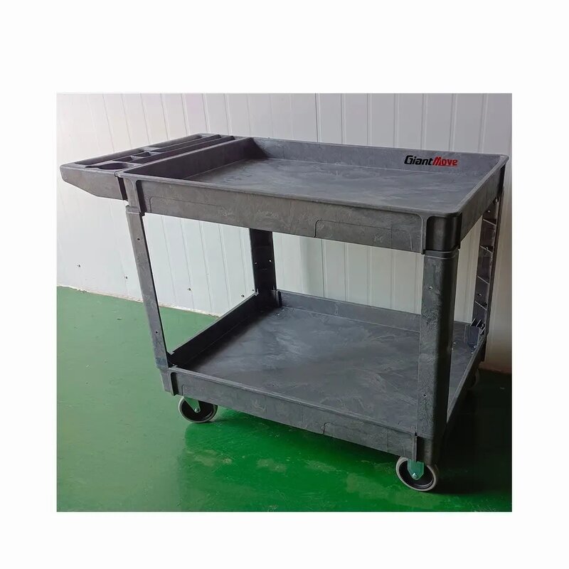 Warehouse Push Cart Supplier - Double Deck Plastic Service Cart