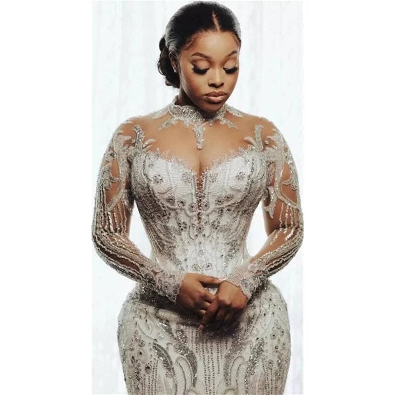 Plus Size Mermaid Wedding Dress Manufacturer - OEM High Collar Beaded Lace Gown