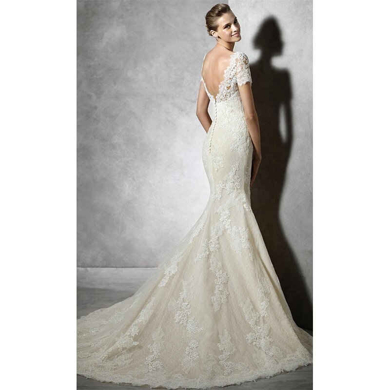Mermaid Wedding Dress Manufacturer - OEM/ODM Elegant Lace V-Neck Wedding Gown