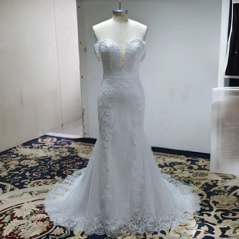 Wedding Gown Manufacturer - OEM/ODM Off-Shoulder Lace Floral Bridal Gown