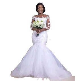 Mermaid Wedding Dress Manufacturer - OEM/ODM Lace O-Neck Long Sleeve Gown