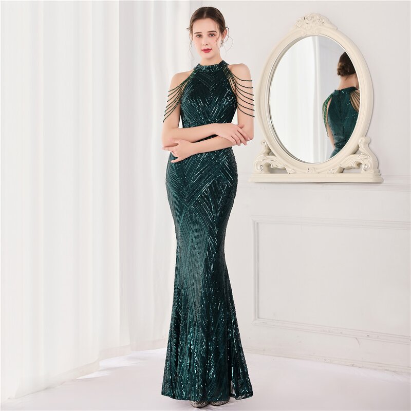Evening Dress Manufacturer - OEM/ODM Luxury Silver Sequin Strapless Fishtail Gown