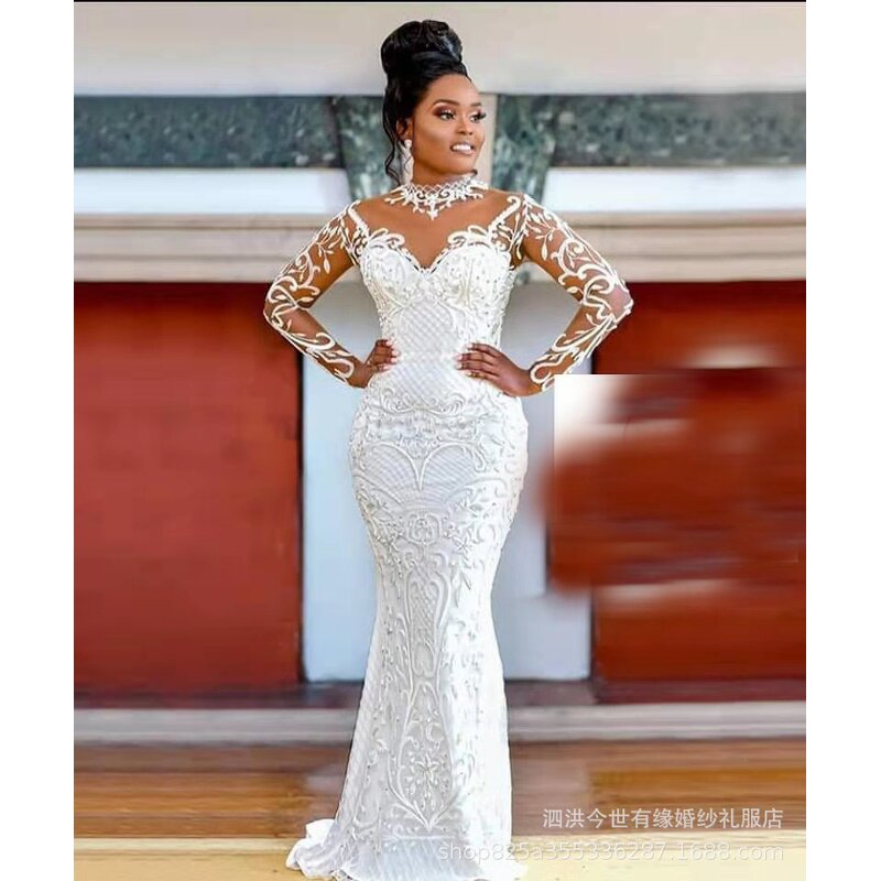 African Wedding Dress Manufacturer - OEM/ODM Luxury Round Neck Mermaid Gown