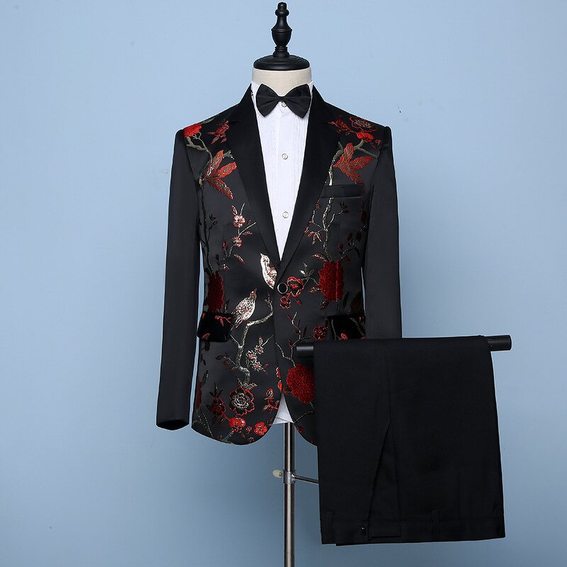 Men's Suit Manufacturer - OEM/ODM Two Piece Embroidery Tuxedo Groom Suit