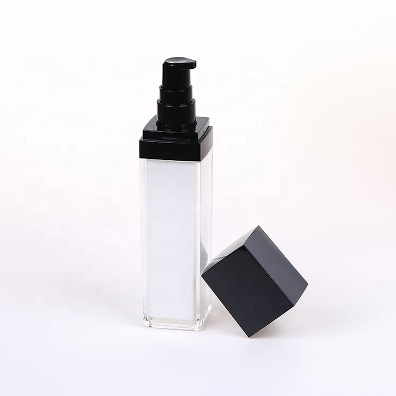 Acrylic Skincare Jar Supplier - Luxury Black Square Empty with Pump