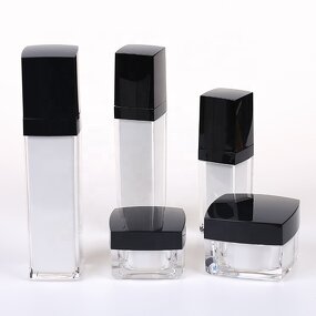 Acrylic Skincare Jar Supplier - Luxury Black Square Empty with Pump