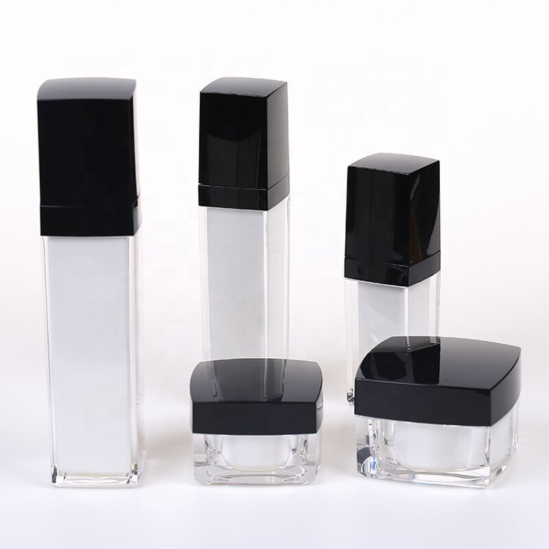 Acrylic Skincare Jar Supplier - Luxury Black Square Empty with Pump