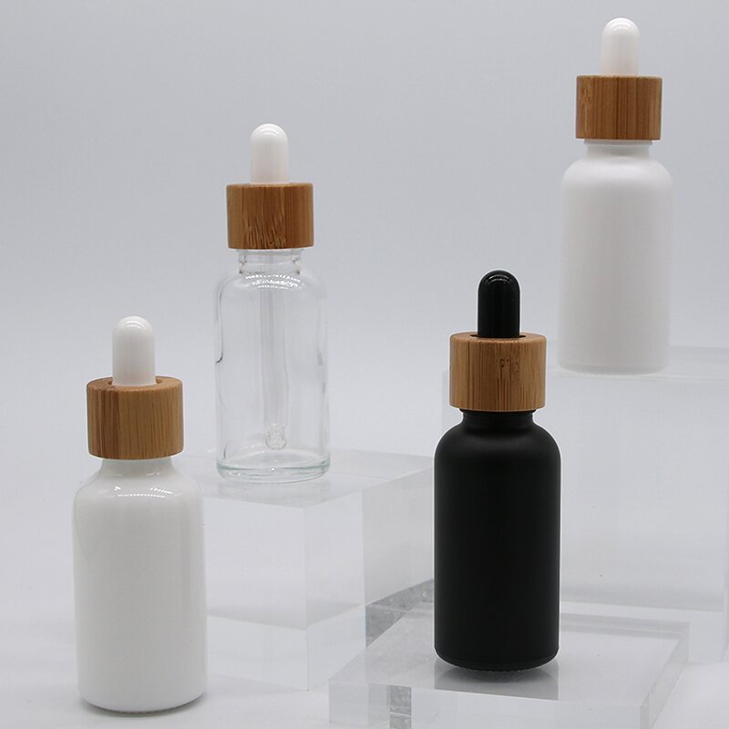 Glass Serum Bottle Factory - 30ml Bamboo Lid Frosted Custom Color