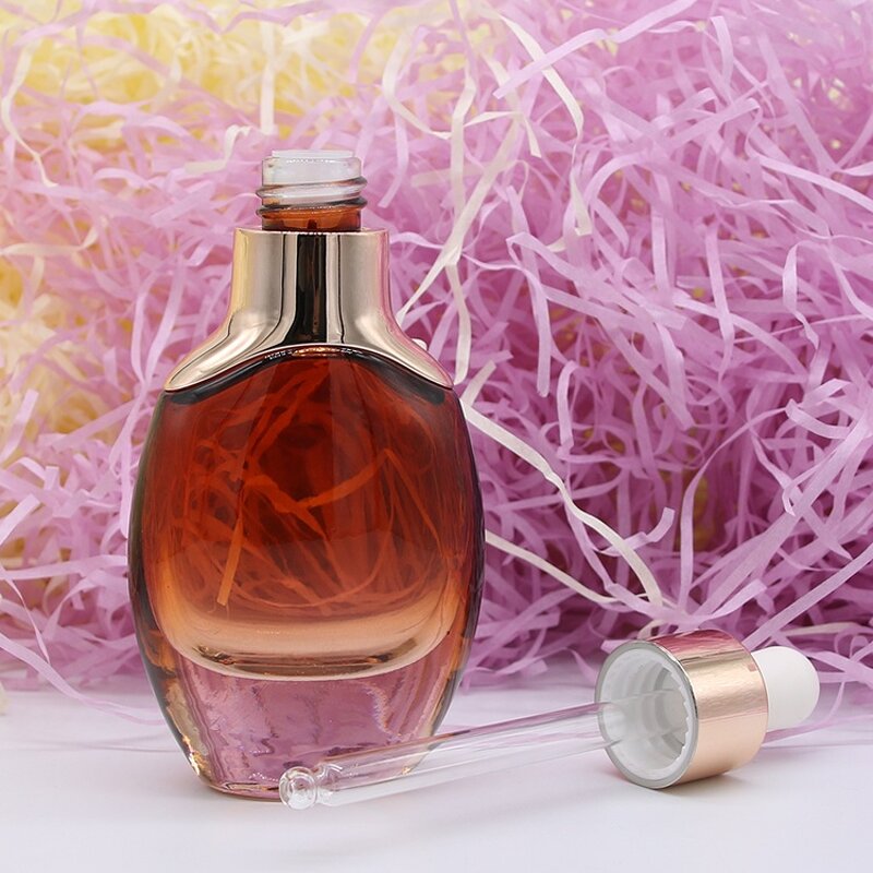 Glass Serum Bottle Supplier - 15-30ml Luxury Flat Round Rose Gold