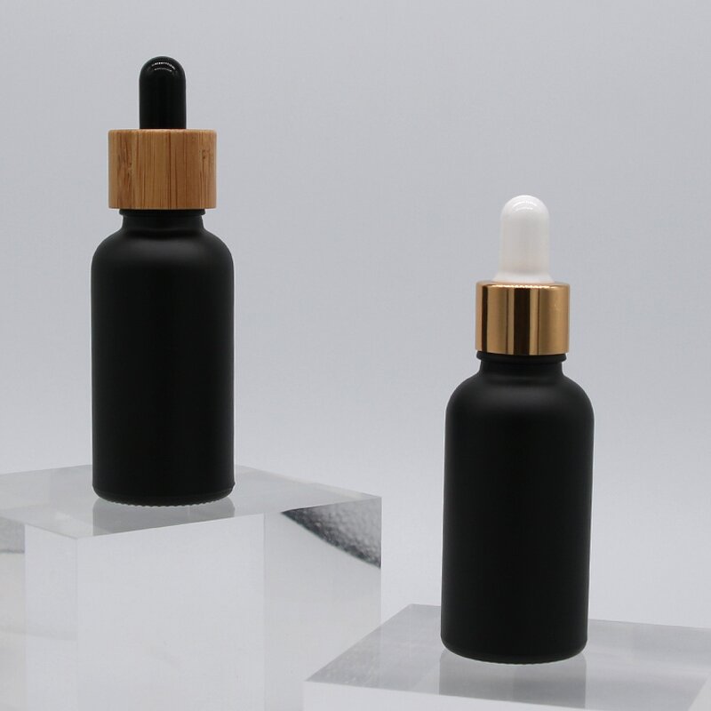 Glass Serum Bottle Factory - 30ml Bamboo Lid Frosted Custom Color