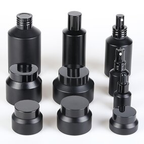 Glass Bottle Manufacturer - Custom Frosted Matte Black Cosmetic Jar