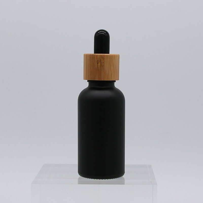 Glass Serum Bottle Factory - 30ml Bamboo Lid Frosted Custom Color