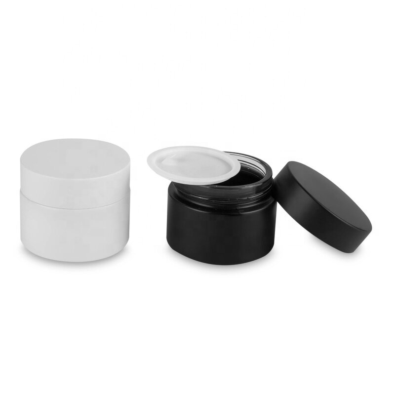 Amber Glass Jar Factory - 5 Pack Round Cosmetic Jar with Black Lid