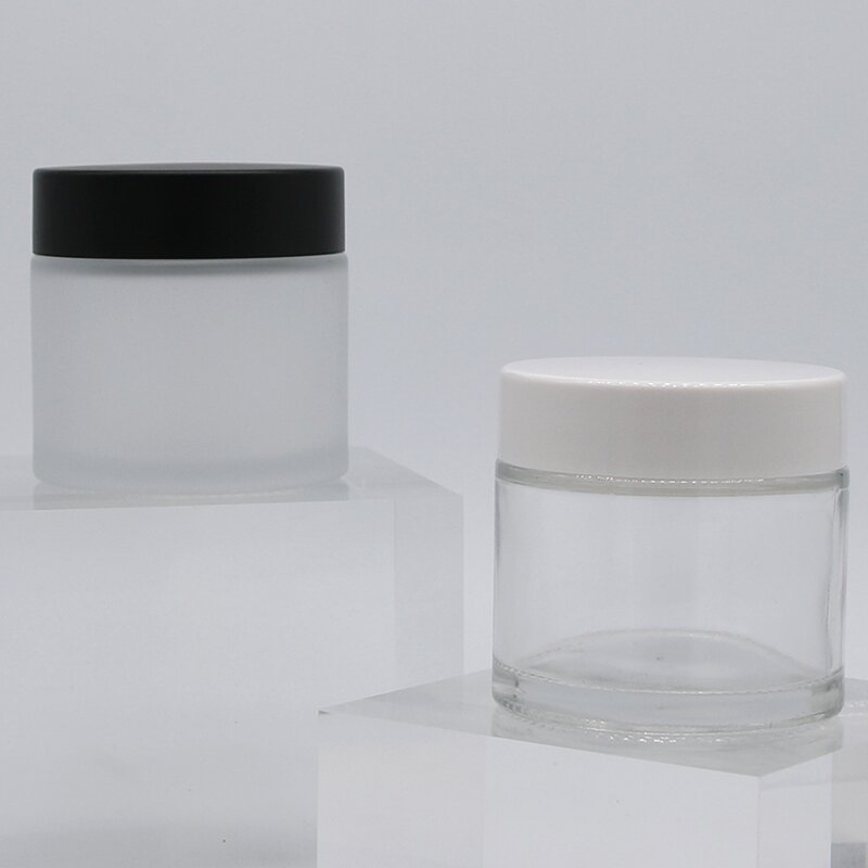 Glass Cream Jar Factory - 60g Clear with Plastic White Cap