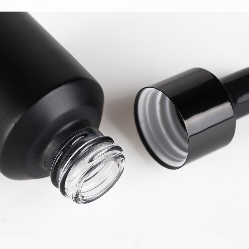 Glass Bottle Manufacturer - Custom Frosted Matte Black Cosmetic Jar