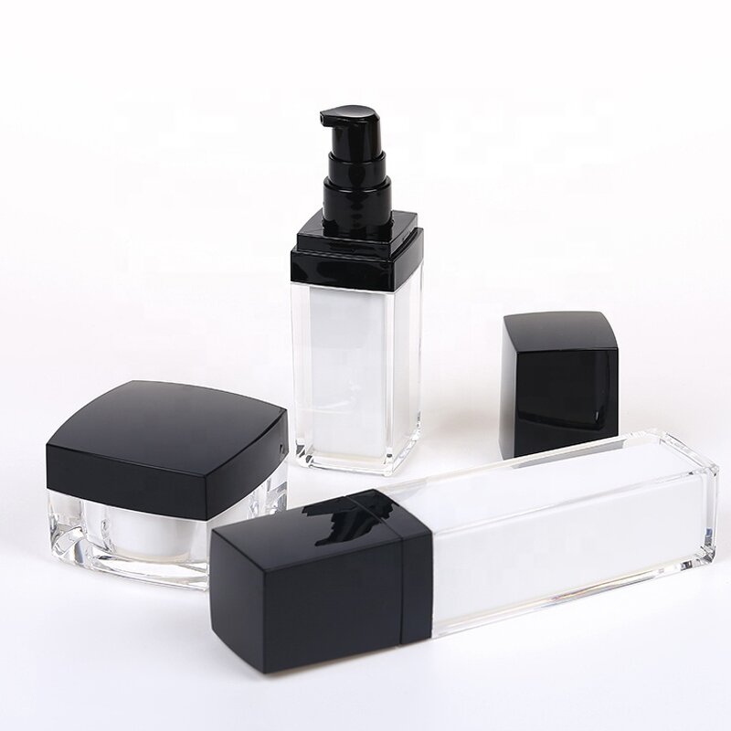 Acrylic Skincare Jar Supplier - Luxury Black Square Empty with Pump