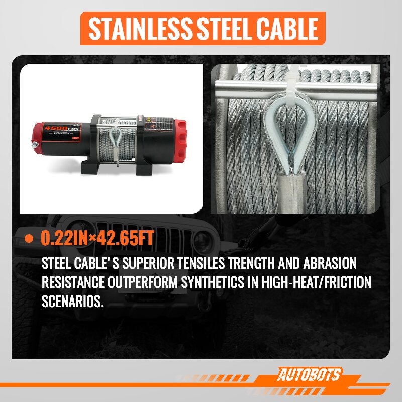 ATV Electric Winch Factory - 4500lbs Synthetic Steel Wire Rope 4x4