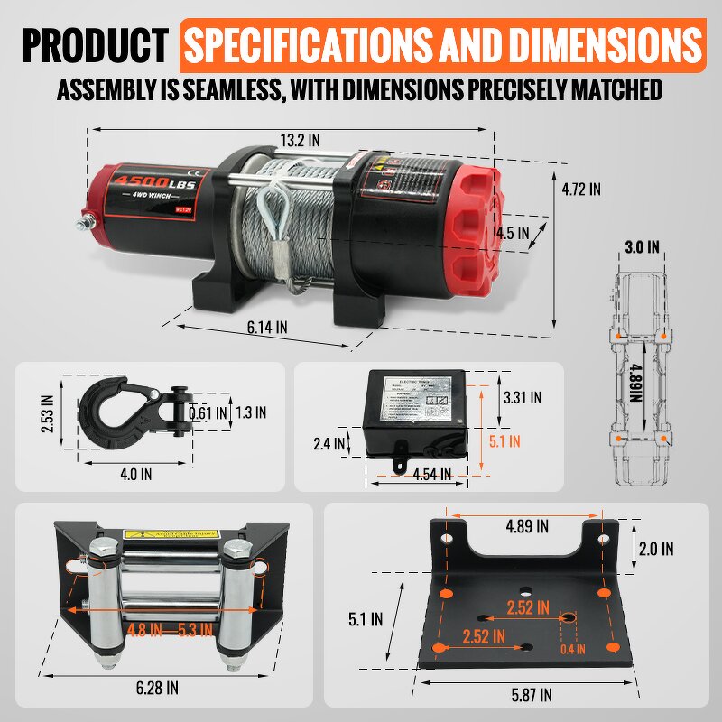 ATV Winch Factory - 12v 4500Lb for Road Trailer Towing Synthetic
