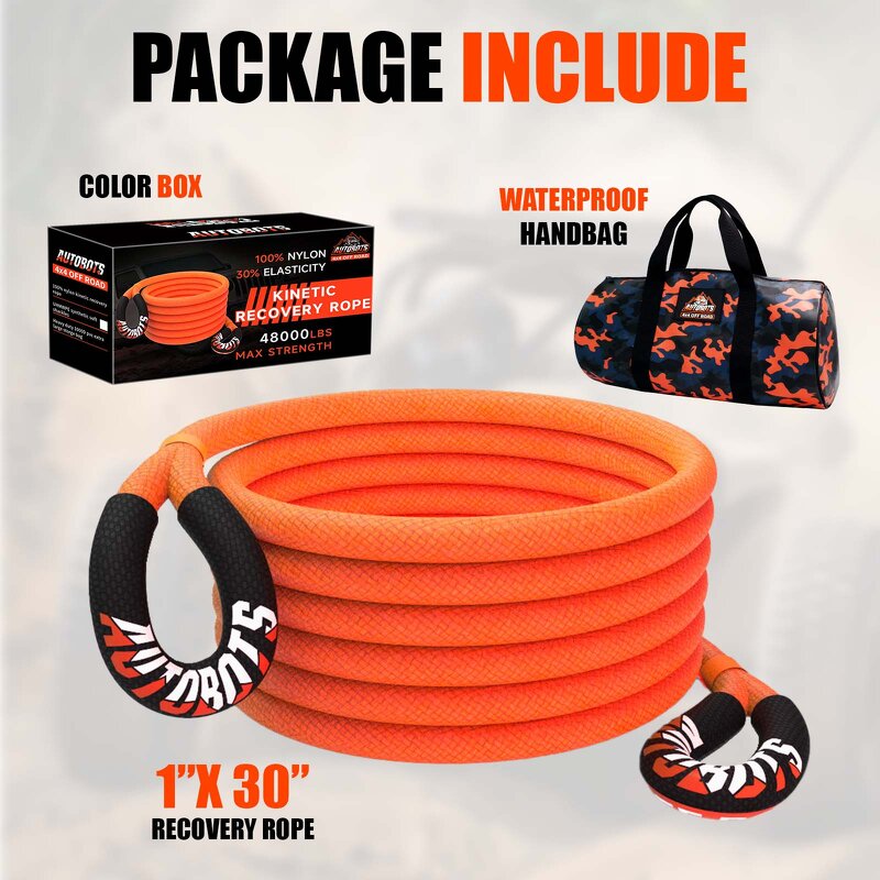 Recovery Tow Rope Factory - 1"x30ft Heavy Duty Kinetic Offroad