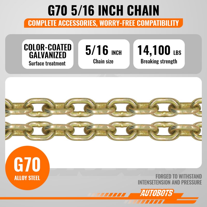 Tow Truck Chain Factory - 5/16" Yellow Galvanized G70 with J Hook