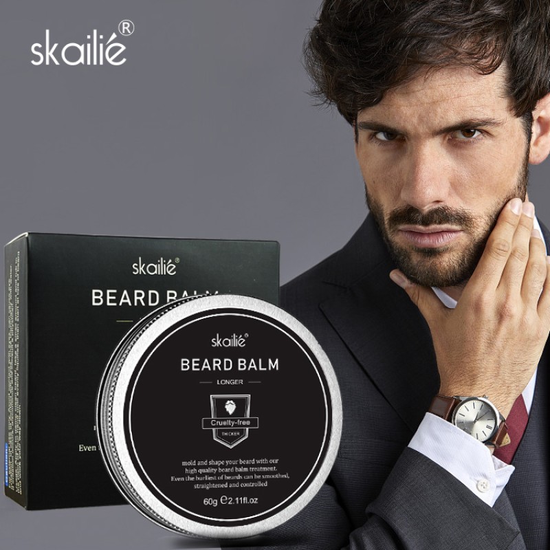 Hot Sale OEM Beard Care Customized Logo Organic 60g Clean Beardruff Beard Balm Mane Smoothing Beard Oil Balm for Gentleman