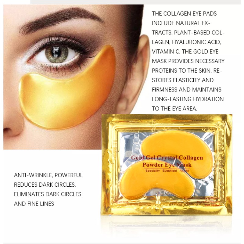 Factory Price Private Label 24K Moisturizer Crystal Collagen Gold Powder Eye Mask Eye Wrinkle Patches Under Eye Gel Pads