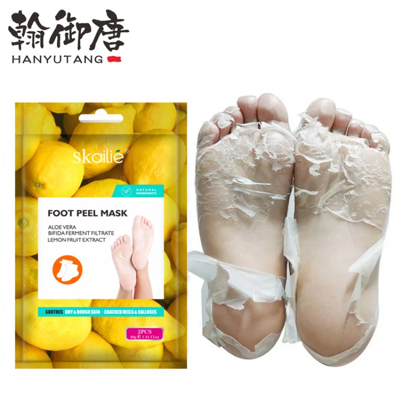 Private Label OEM Foot Peel off Mask Exfoliating Cracked Heels Repair Spa Lemon Foot Mask