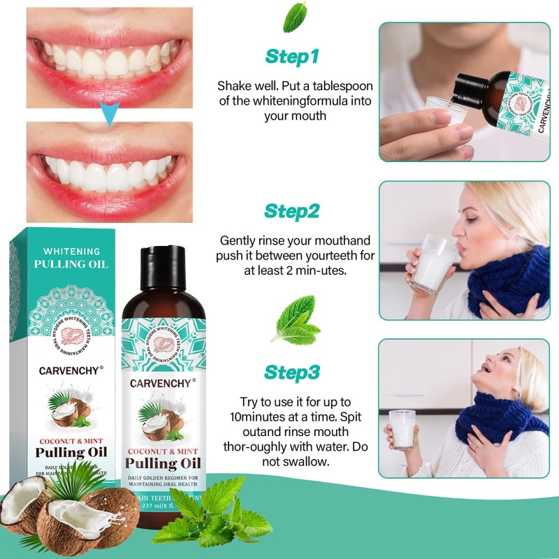 Coconut Oil Pulling Natural Essential Oil and Vitamin E Alcohol Free Mouthwash Fresh Breath Teeth Whitening Gum Health Oral Care