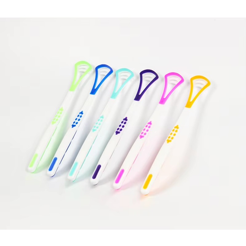Wholesale Silicone Plastic Tongue Cleaner Scraper Dual-Use Reusable Toothbrush Oral Care Cleaning Tool Tongue Scraper with Brush