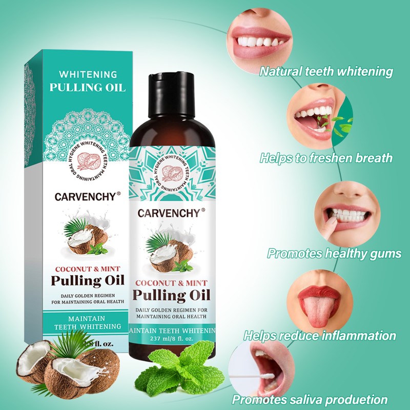 Coconut Oil Pulling Natural Essential Oil and Vitamin E Alcohol Free Mouthwash Fresh Breath Teeth Whitening Gum Health Oral Care