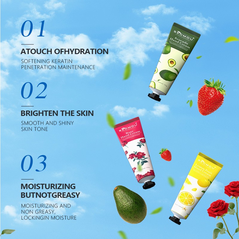 Best Selling Fruit Plant Extract Rose Peach Strawberry Olive Moisturizing Mini Hand Cream Fragrance Travel Whitening Hand Cream