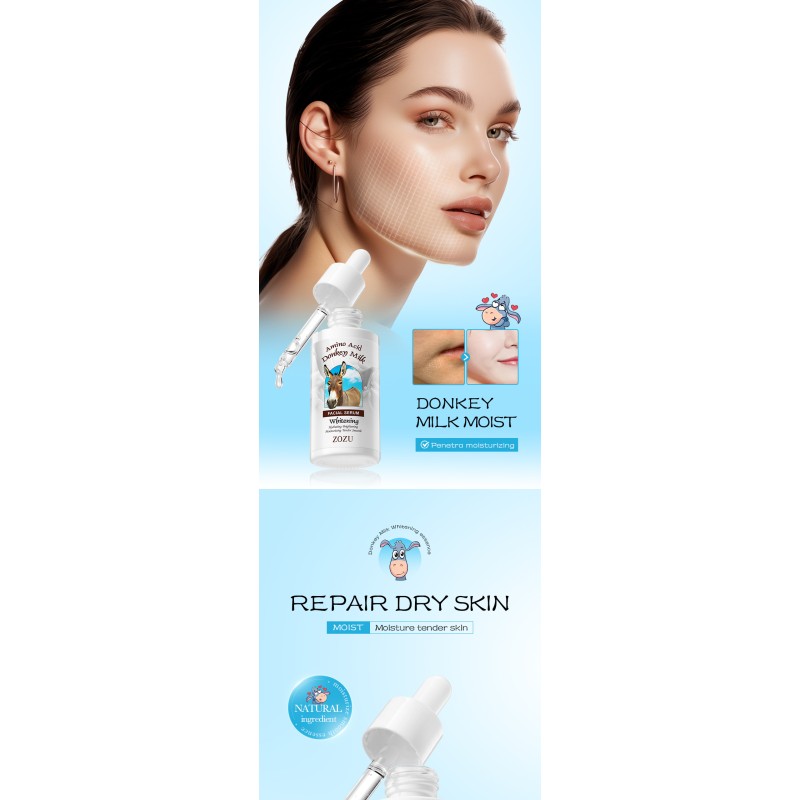 Private Label Donkey Milk Facial Serum Vitamine C Essence Skin Care Anti Wrinkle Face Serum Beauty Products