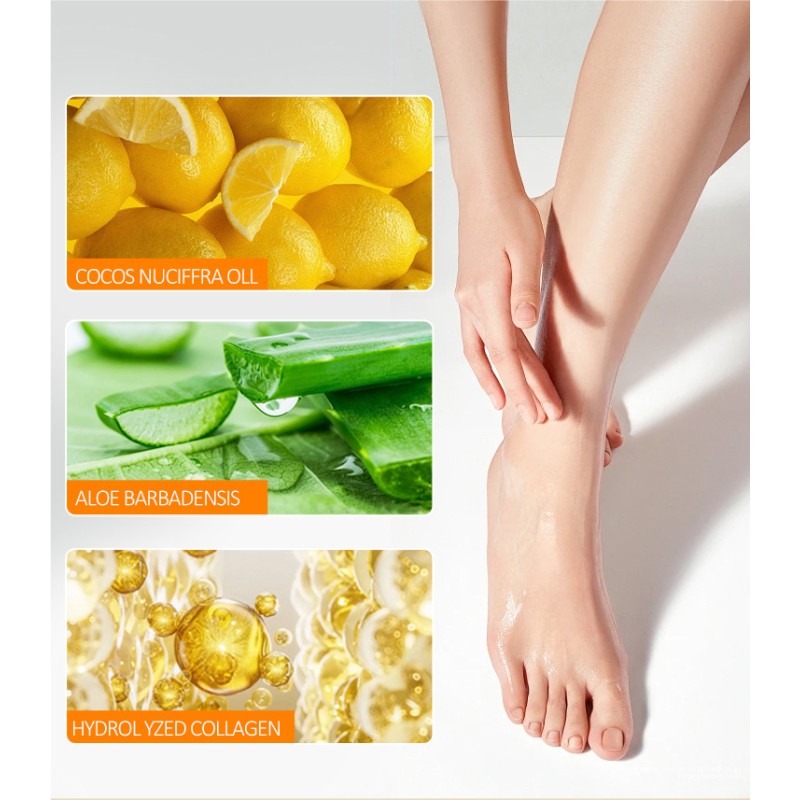 Private Label OEM Foot Peel off Mask Exfoliating Cracked Heels Repair Spa Lemon Foot Mask