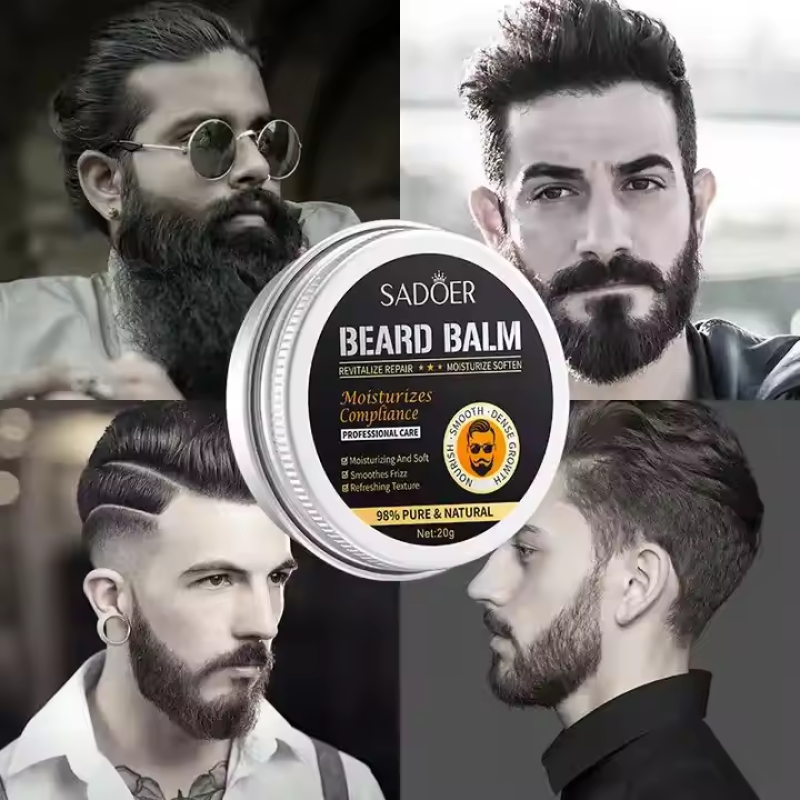 Best Selling Wholesale 20g SADOER Men's Beard Balm Care Nourishing Moisturizing Soft Smooth Beard Herbal Natural Beard Oil Cream