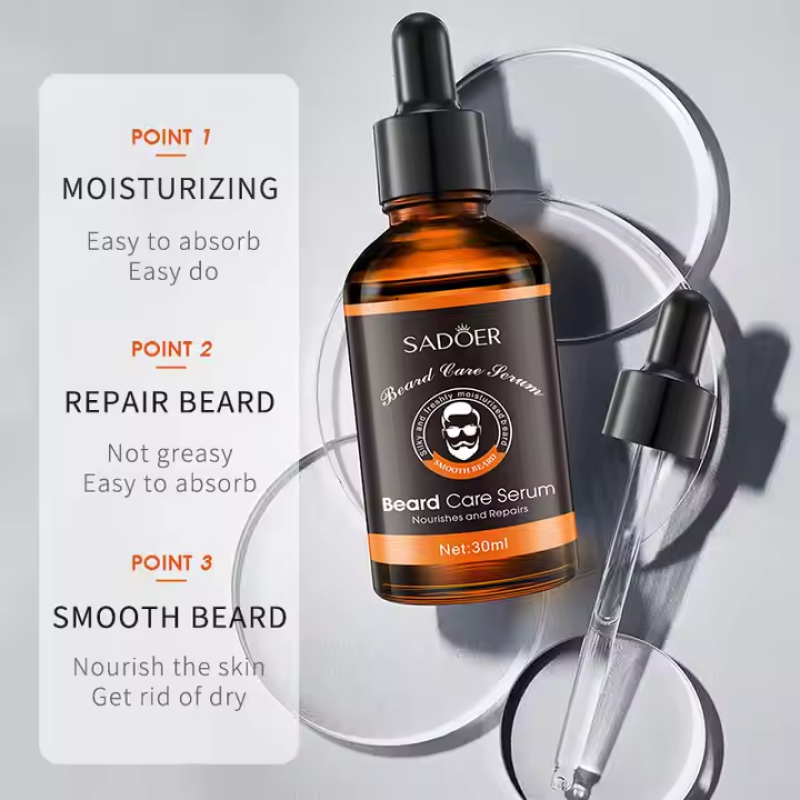 Best Selling 30ml SADOER Nutrients Deep Absorption Beard Growth Essential Oil 100% Pure Moroccan Argan Oil Men Beard Care Serum