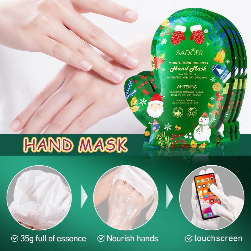 Christmas Nicotinamide Dry Hand Moisturizing Gloves Anti Dry Cracking Brightening Soothing Whitening Exfoliation Hand Foot Mask
