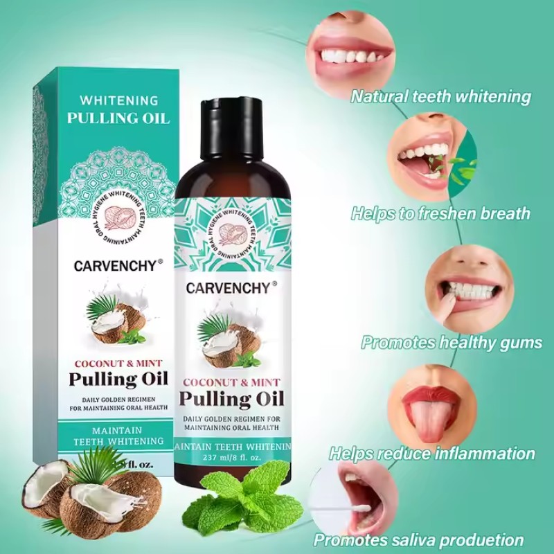 Mouthwash Fresh Breath Teeth Whitening Gum Coconut Oil Pulling Natural Peppermint Essential Oil Vitamin E Health Oral Care