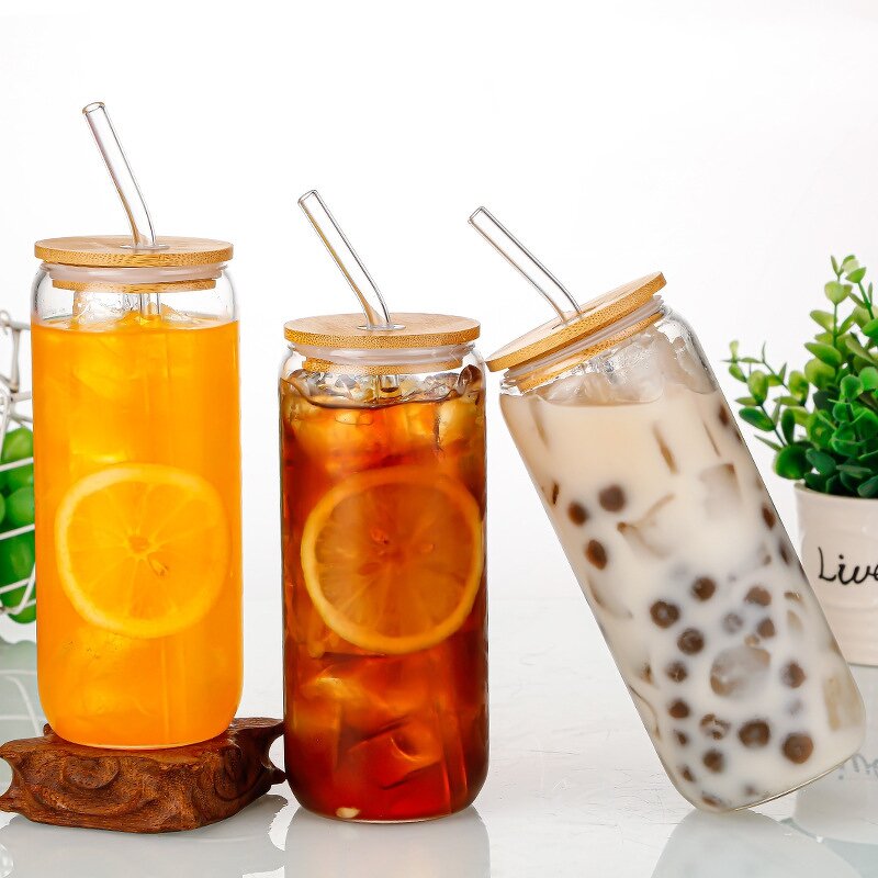 Glass Coffee Glasses Supplier - Wholesale 16oz Transparent with Bamboo Lid Straw