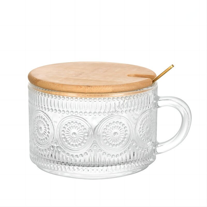 Glass Milk Tea Cup Supplier - Hot Sale 450ml with Bamboo Lid and Spoon