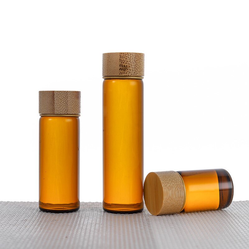 Glass Vial Bottle Factory - Wholesale Mini Amber with Bamboo Lid Screw Cap