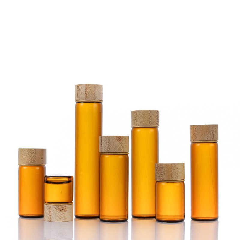 Glass Vial Bottle Factory - Wholesale Mini Amber with Bamboo Lid Screw Cap