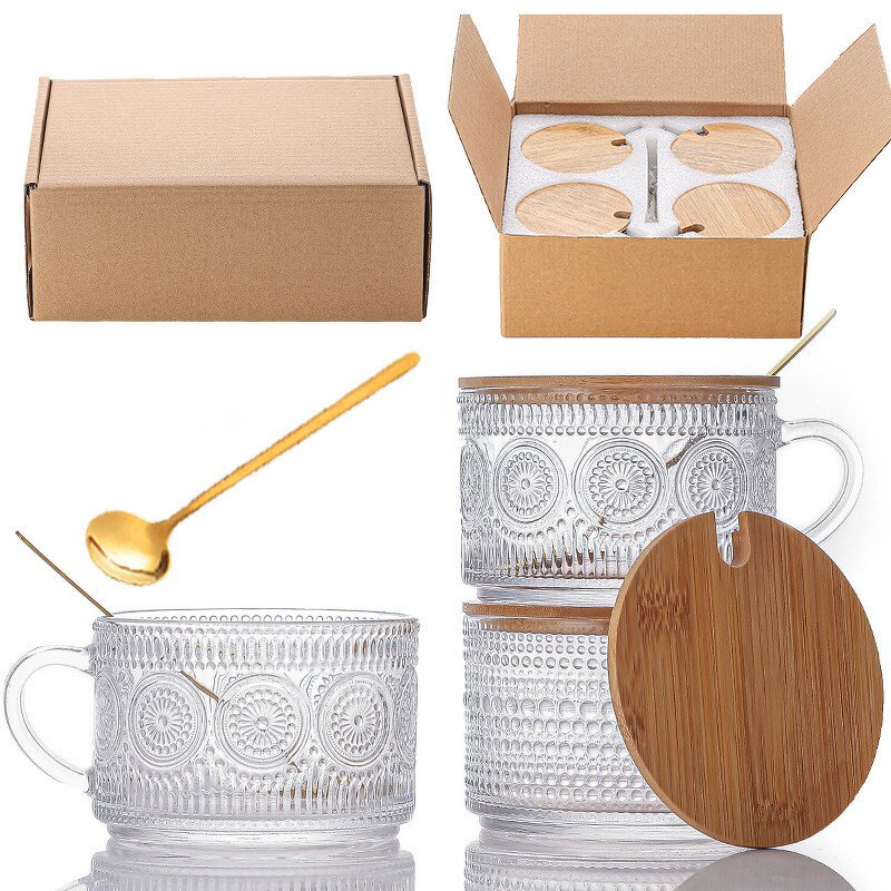 Glass Milk Tea Cup Supplier - Hot Sale 450ml with Bamboo Lid and Spoon