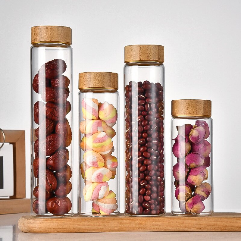 Glass Jar Supplier - 47mm Clear Round with Bamboo Lid for Tea Spice