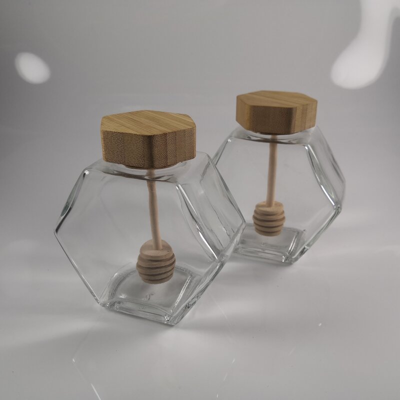 Glass Honey Jar Factory - Wholesale Clear Empty Hexagonal with Wood Lid