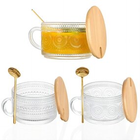 Glass Milk Tea Cup Supplier - Hot Sale 450ml with Bamboo Lid and Spoon