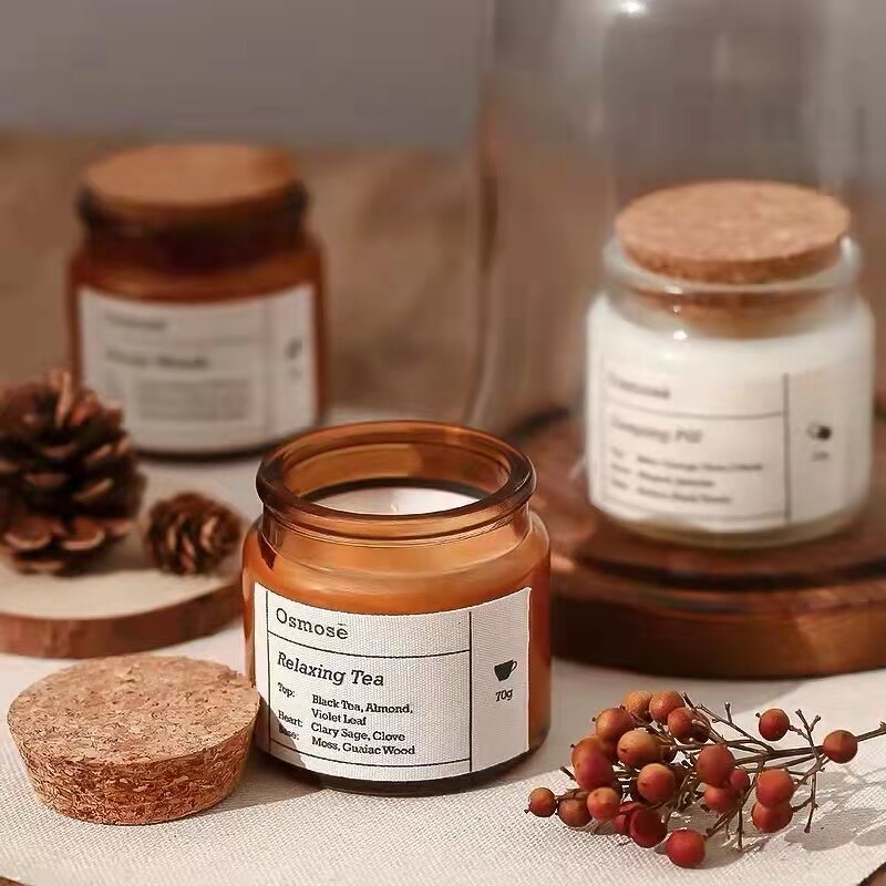 Glass Candle Jar Supplier - Wholesale Small 80ml Amber Round with Cork Lids