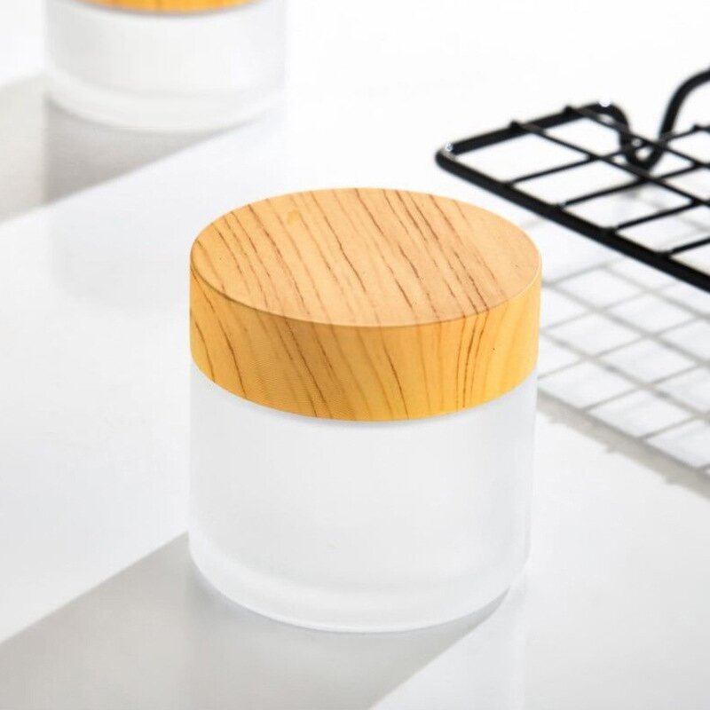 Glass Cosmetic Cream Jar Manufacturer - Wholesale Flat Frosted with Wood Cap