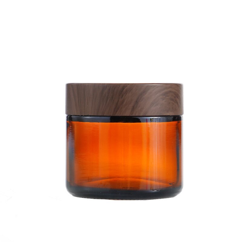 Glass Cosmetic Cream Jars Supplier - Wholesale Amber with Wood Grain Lid