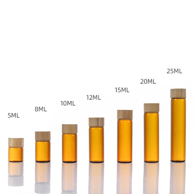 Glass Vial Bottle Factory - Wholesale Mini Amber with Bamboo Lid Screw Cap
