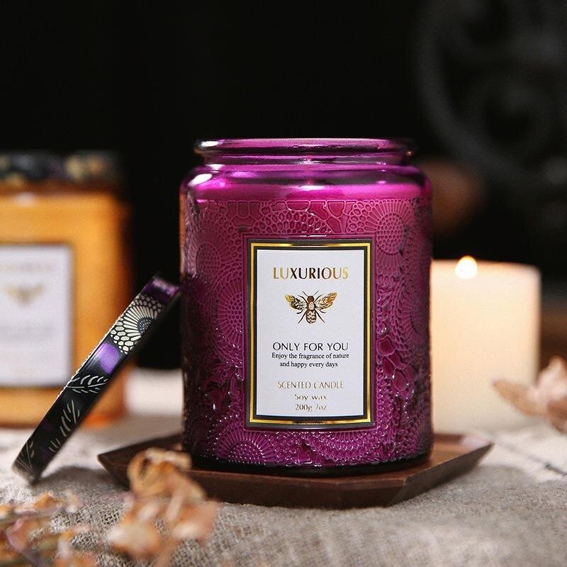 Glass Candlestick Holder Supplier - Wholesale 8oz Luxury Embossed with Lid